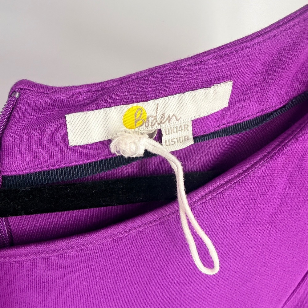Boden Purple Jersey Fit & Flare Midi Dress 3/4 Sleeve Scoop Neck US 10R Solid 10 - Picture 3 of 6